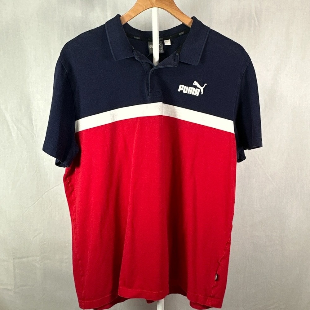 Puma Mens XXL Polo Shirt Navy Blue Red White Colorblock Short Sleeve 852423-12